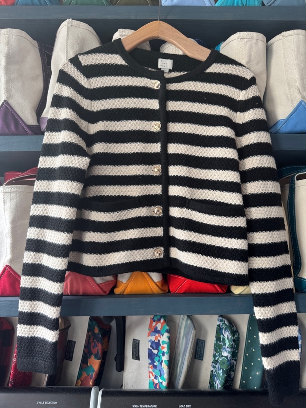 a new day Black & Cream Striped Button Cardigan